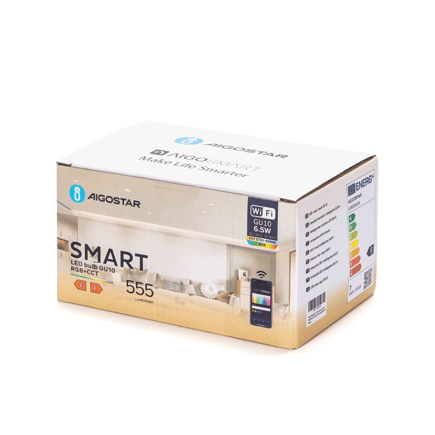 6er-Set LED RGBW dimmbare GU10/6,5W/230V 2700-6500K Wi-Fi - Aigostar