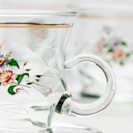 Set 6x Glastasse mit Untertasse klar Blumenstrauß Nr. 2