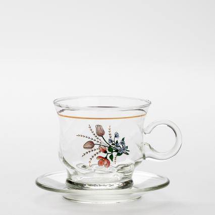Set 6x Glastasse mit Untertasse klar Blumenstrauß Nr. 3