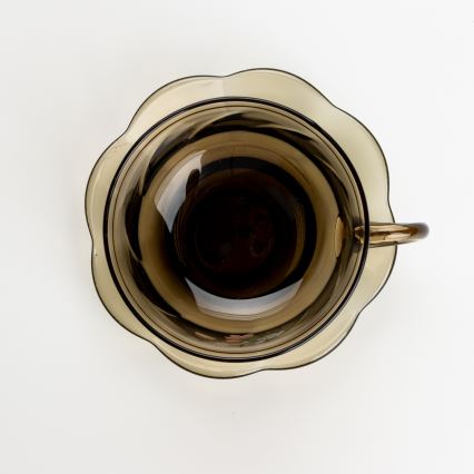 Set 6x Glastasse mit Untertasse rauchig Blumenstrauß Nr. 2