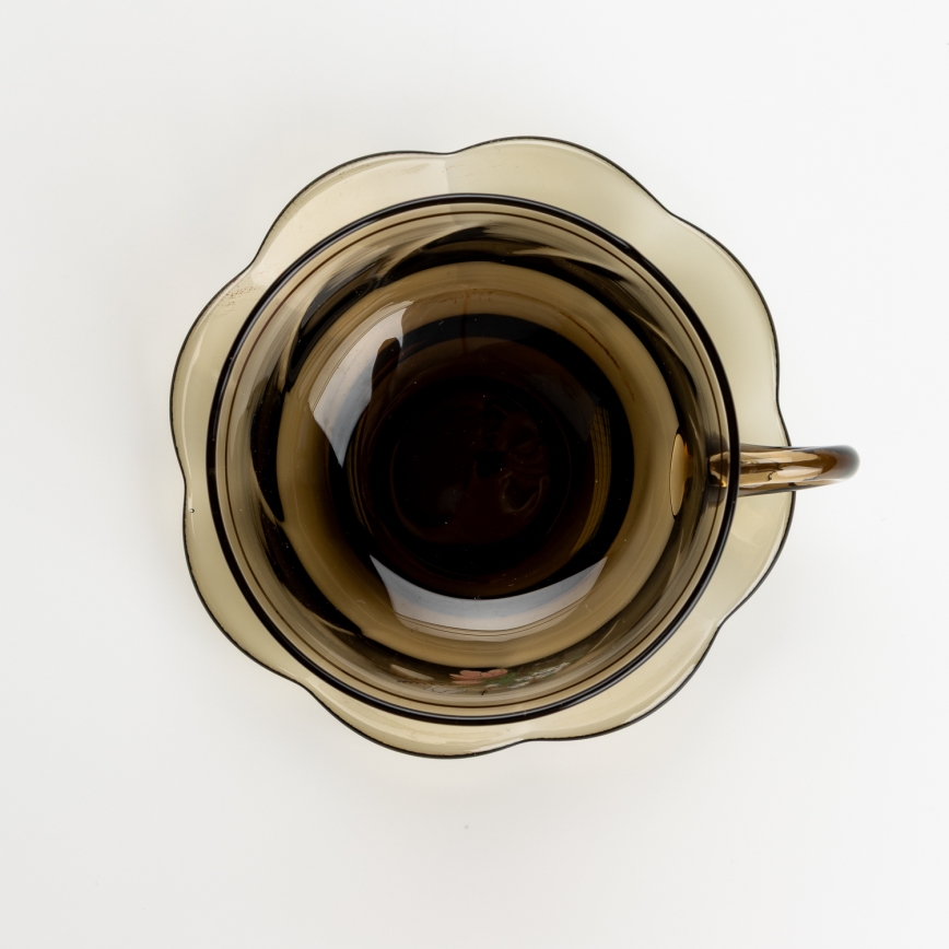 Set 6x Glastasse mit Untertasse rauchig Blumenstrauß Nr. 2