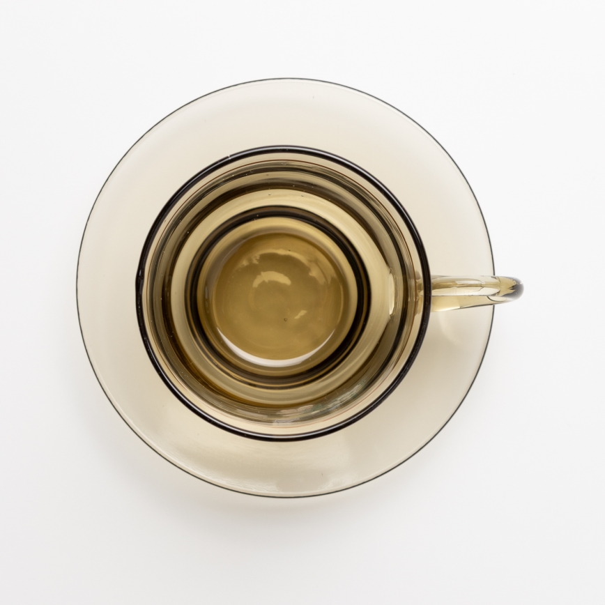 Set 6x Glastasse mit Untertasse rauchig Blumenstrauß Nr. 4
