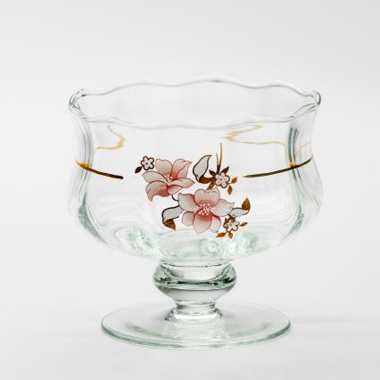 Set 6x Glastasse mit Untertasse und 1x Zuckerdose klar Blumenstrauß Nr. 2