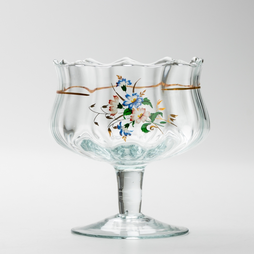 Set 6x Glastasse mit Untertasse und 1x Zuckerdose klar Blumenstrauß Nr. 3