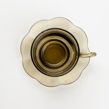 Set 6x Glastasse mit Untertasse und 1x Zuckerdose rauchig Blumenstrauß Nr. 2