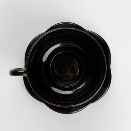Set 6x Glastasse mit Untertasse und 1x Zuckerdose schwarz Blumenstrauß Nr. 1