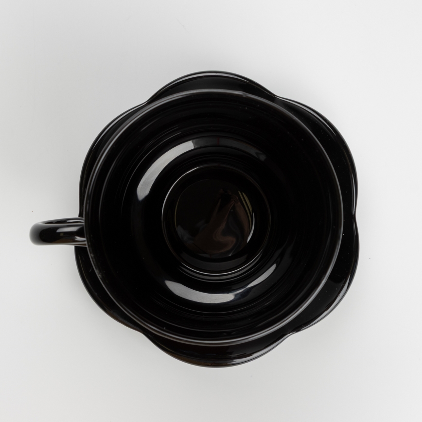 Set 6x Glastasse mit Untertasse und 1x Zuckerdose schwarz Blumenstrauß Nr. 1