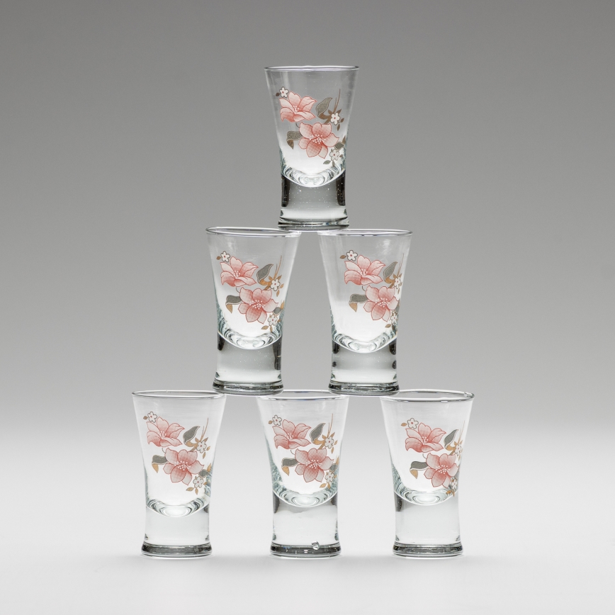 Set 6x Likörglas mit Blumenstrauß-Motiv Nr. 2