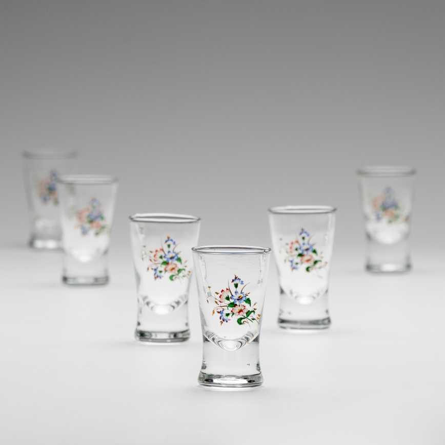 Set 6x Likörglas mit Blumenstrauß-Motiv Nr. 3