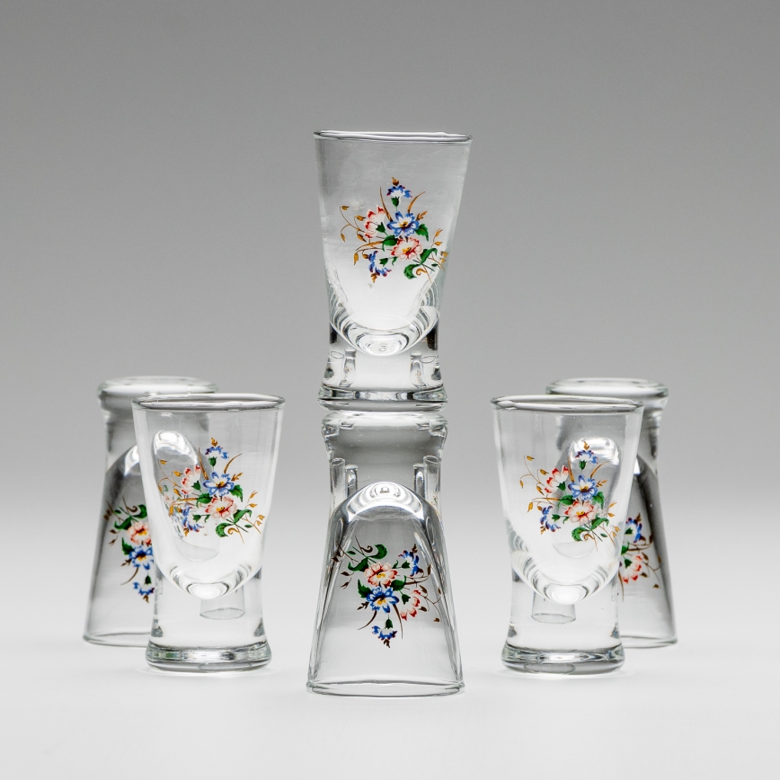 Set 6x Shot-Gläser klar mit Blumenstrauß-Motiv Nr. 3
