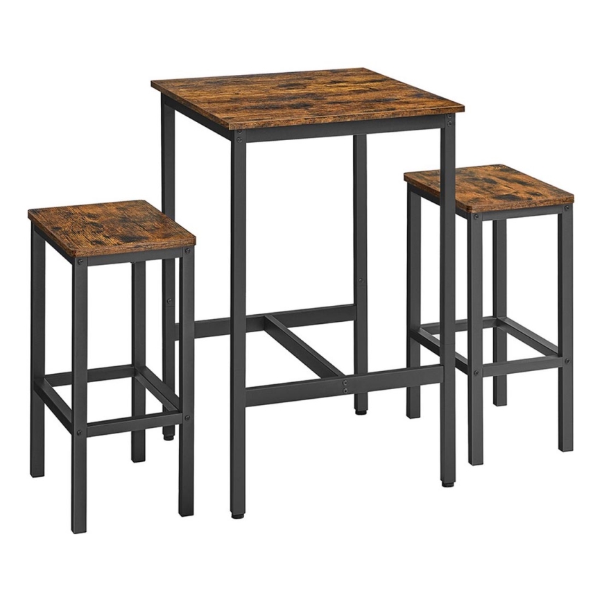 Set: Bartisch mit 2 Barhockern BARTIS, braun/schwarz