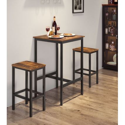 Set: Bartisch mit 2 Barhockern BARTIS, braun/schwarz