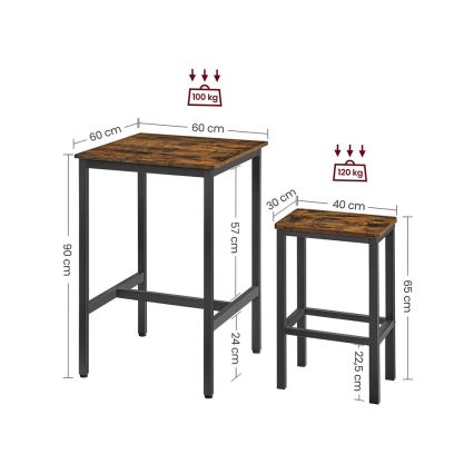 Set: Bartisch mit 2 Barhockern BARTIS, braun/schwarz