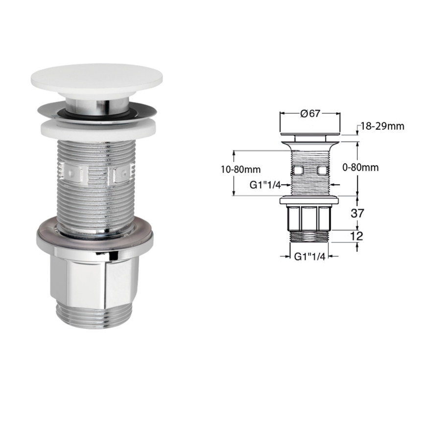 Silfra - Waschbeckenablauf Ø 6,7 cm weiß / glänzender Chrom