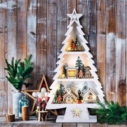 LED-Weihnachtsdekoration, 13 LEDs, 2×AA, Holz-Tannenbaum