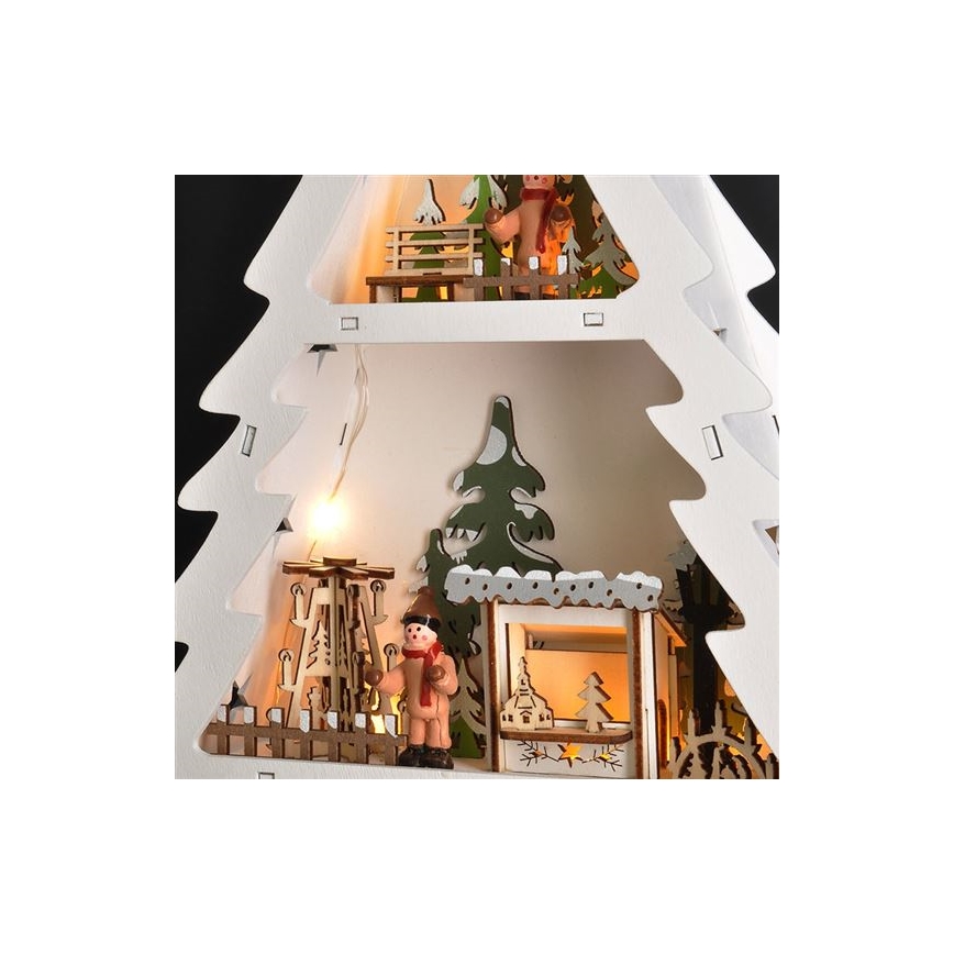 LED-Weihnachtsdekoration, 13 LEDs, 2×AA, Holz-Tannenbaum