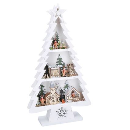 LED-Weihnachtsdekoration, 13 LEDs, 2×AA, Holz-Tannenbaum