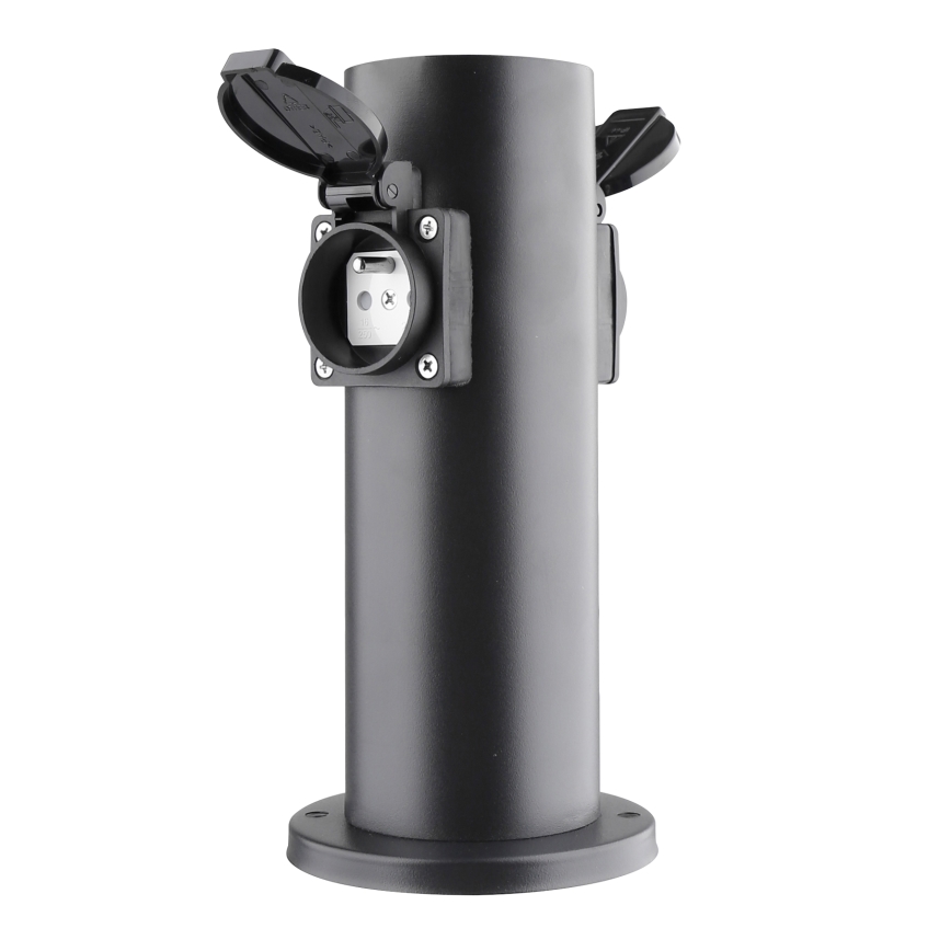 Außensteckdosensäule 2-fach 230V IP44 schwarz rund