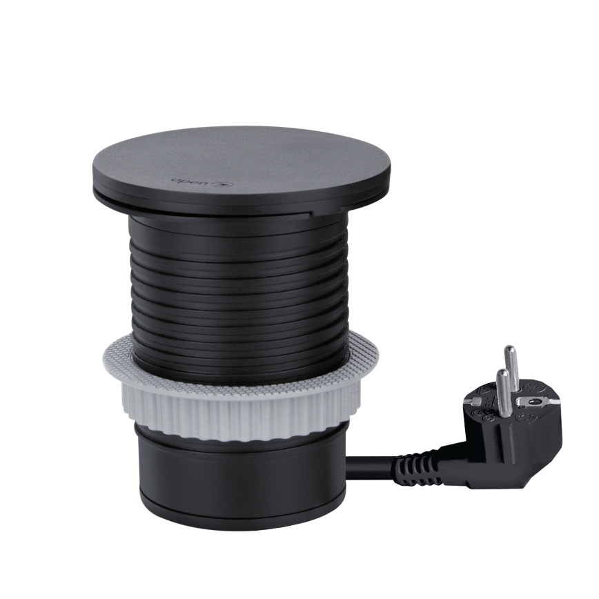 Einbausteckdose mit 10 W kabellosem Laden, 1x Steckdose + USB-A & USB-C, schwarz