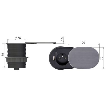Einbausteckdose 1-fach + USB A+C