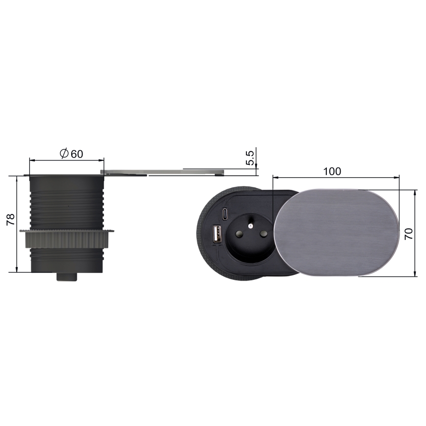 Einbausteckdose 1-fach + USB A+C