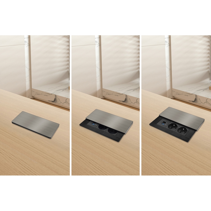 Einbausteckdose mit kabellosem 20W-Laden, 2 Steckdosen + USB-A + USB-C