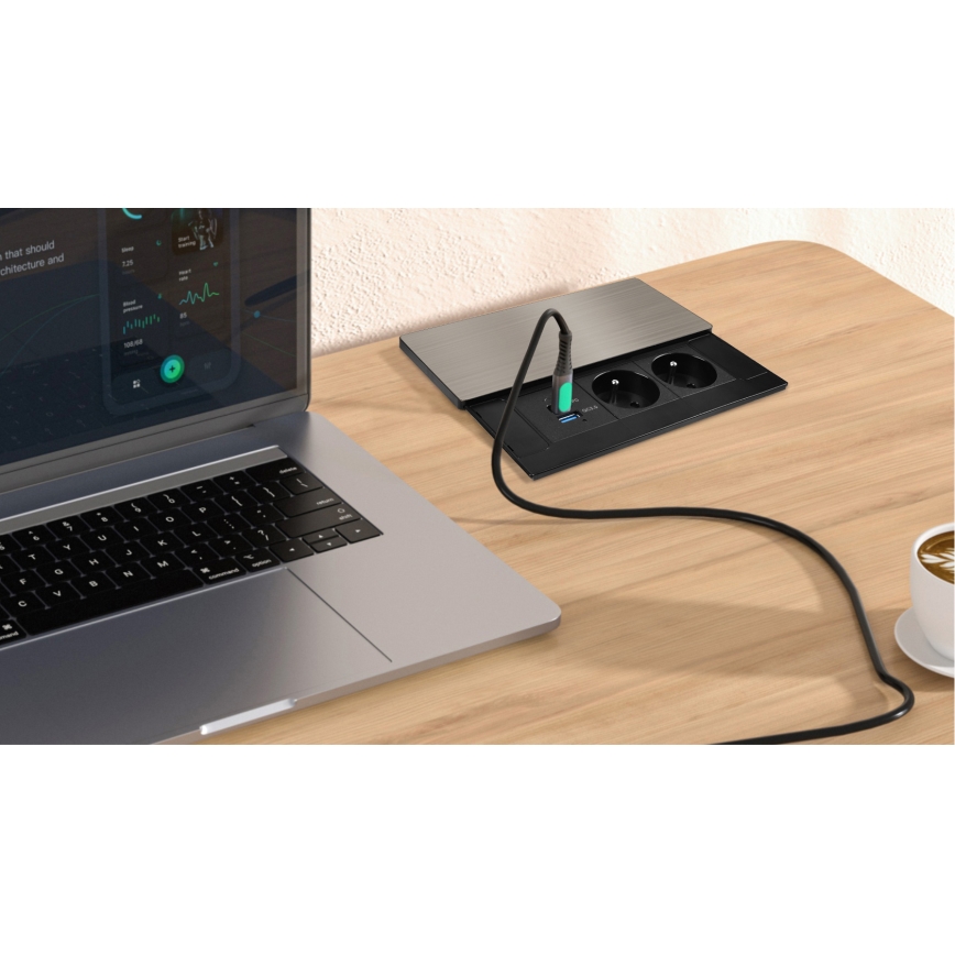 Einbausteckdose mit kabellosem 20W-Laden, 2 Steckdosen + USB-A + USB-C