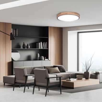 LED Dimmbares Deckenleuchte IRON OAK LED/48W/230V 3000-6500K Eiche Ø 40 cm + Fernbedienung