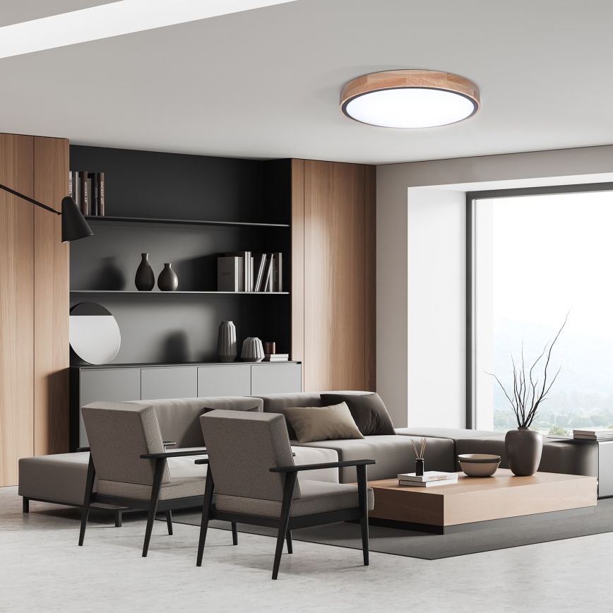 LED Dimmbares Deckenleuchte IRON OAK LED/48W/230V 3000-6500K Eiche Ø 40 cm + Fernbedienung