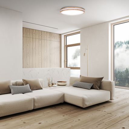 LED Dimmbares Deckenleuchte WOODY LED/48W/230V 3000-6500K Eiche Ø 38 cm + Fernbedienung