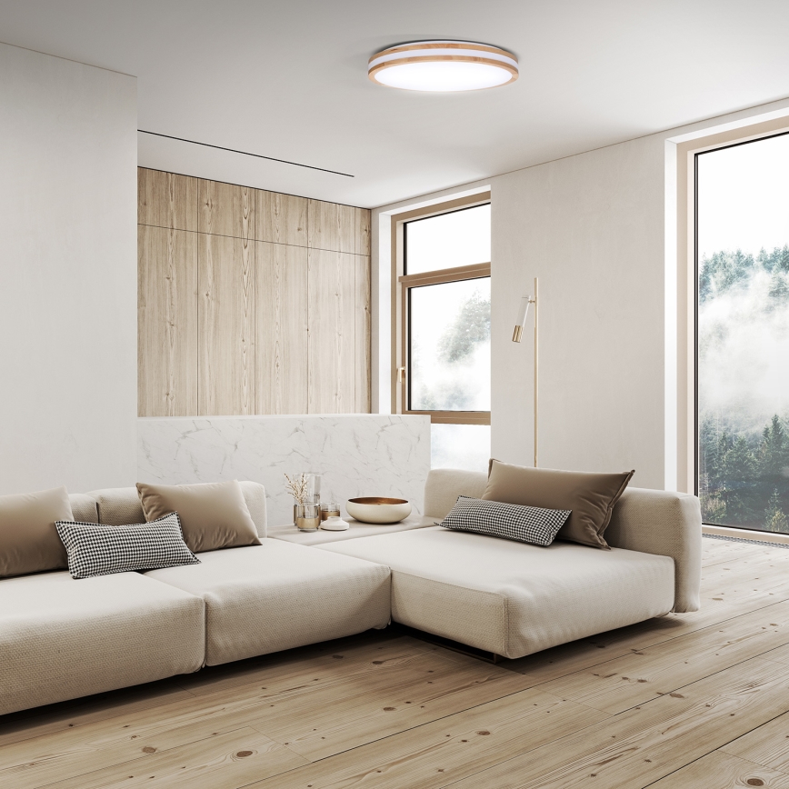 LED Dimmbares Deckenleuchte WOODY LED/48W/230V 3000-6500K Eiche Ø 38 cm + Fernbedienung