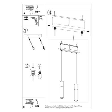 Deckenleuchte an Kabel BORGIO 2xGU10/40W/230V Beton/Metall Weiß