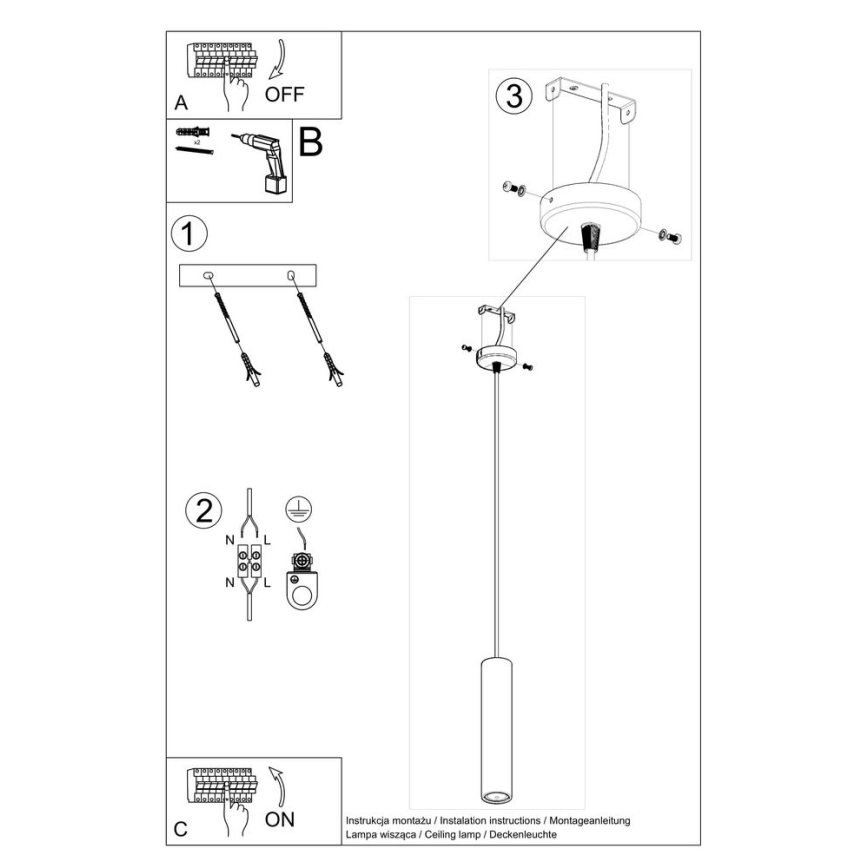 Deckenleuchte an Kabel LUVO 1xGU10/40W/230V Beton/Schwarz