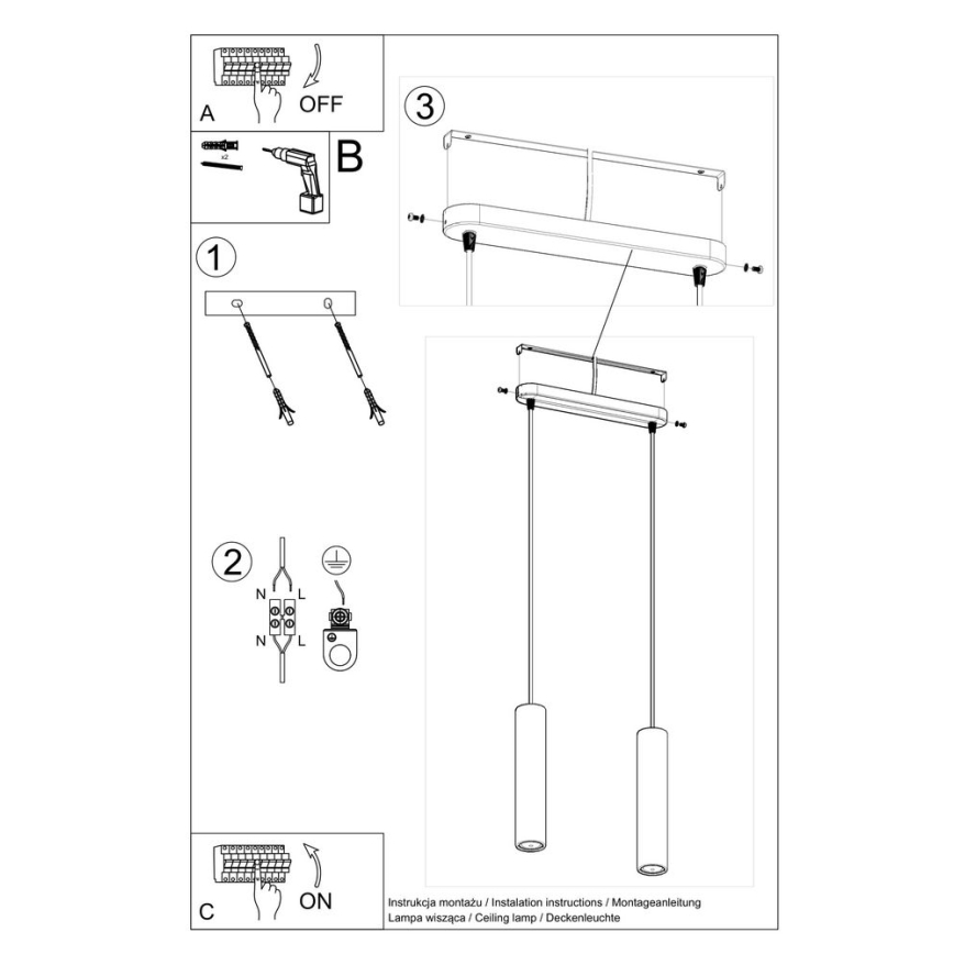Deckenleuchte an Kabel LUVO 2xGU10/40W/230V Beton/Schwarz