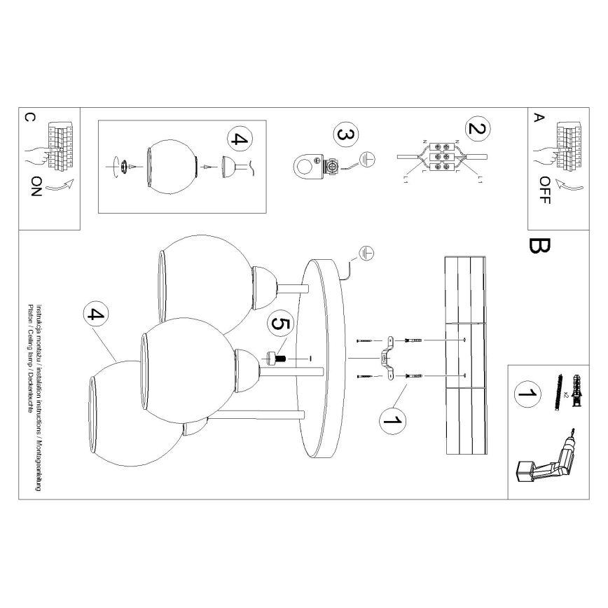 Deckenleuchte an Stange ALINO 3xE27/60W/230V schwarz