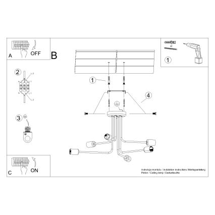 Deckenleuchte an Stange NORAH 6xE27/15W/230V schwarz