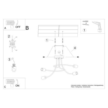 Deckenleuchte an Stange LEVAR 4xE27/15W/230V schwarz