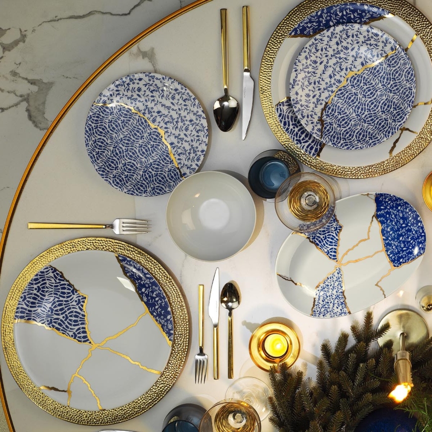 Speiseset 28 St. weiß/gold/blau/Porzellan