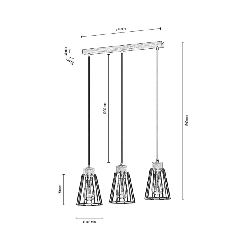 Spot-Light - Hängeleuchte ORAZIO 3xE27/60W/230V Eiche