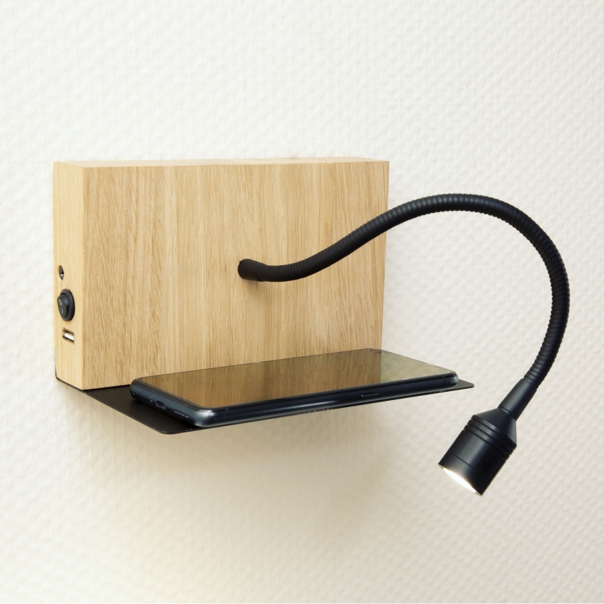 LED-Wandleuchte LECTOR LED/2,5W/230V USB Eiche