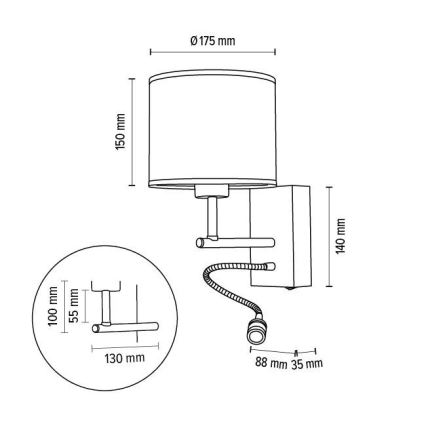 Flexible Leuchte BOHO 1xE27/25W + LED/1W/230V Eiche