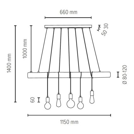 Deckenleuchte an Kabel TRABO 5xE27/60W/230V Kiefer