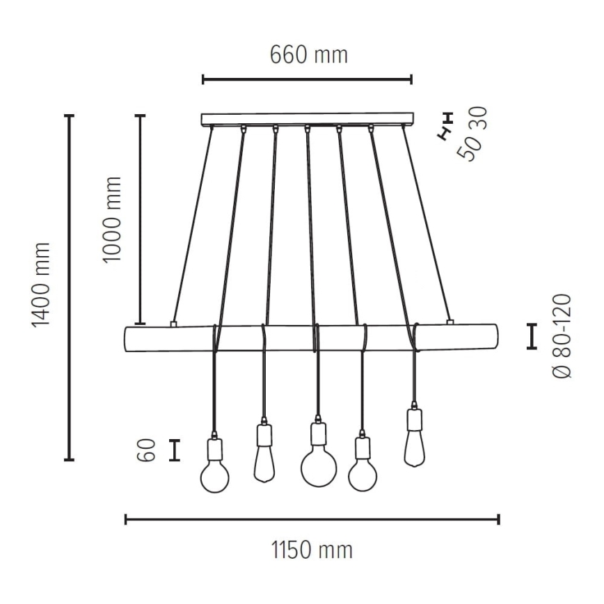 Deckenleuchte an Kabel TRABO 5xE27/60W/230V Kiefer