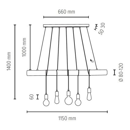 Hängeleuchte TRABO 5xE27/60W/230V Kiefer