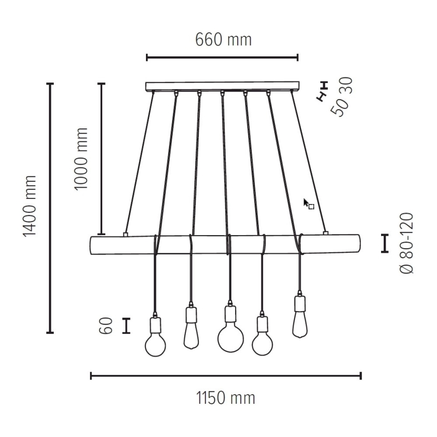 Hängeleuchte TRABO 5xE27/60W/230V Kiefer