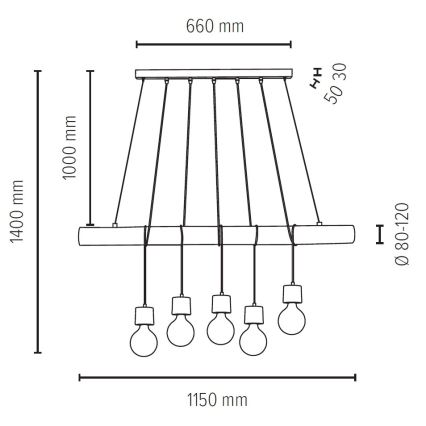 Hängeleuchte TRABO 5xE27/60W/230V Kiefer
