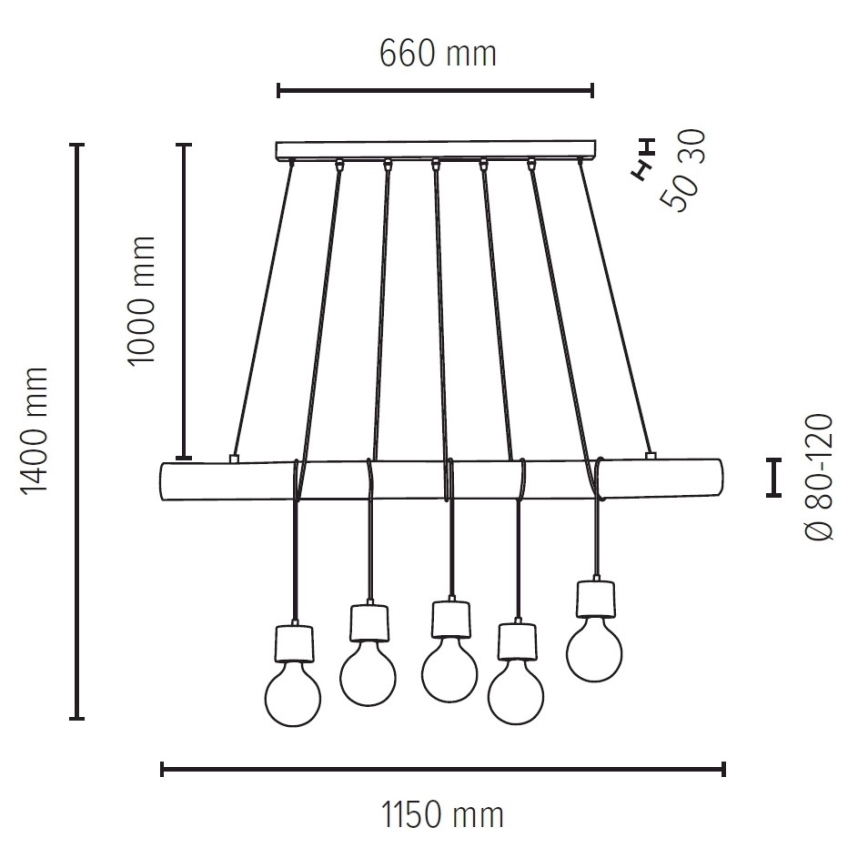 Hängeleuchte TRABO 5xE27/60W/230V Kiefer
