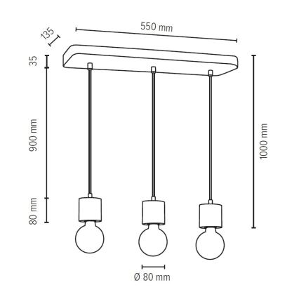 Deckenleuchte STRONG mit Seilaufhängung 3xE27/60W/230V Beton