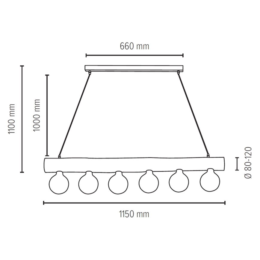 Deckenleuchte an Seil TRABO 6xE27/25W/230V Eiche