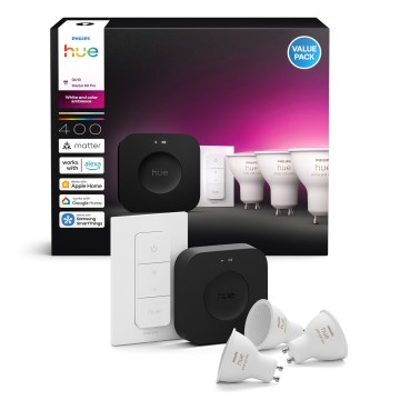 Starter-Set Philips Hue WHITE AND COLOR AMBIANCE 3xGU10/4,2W 2000-6500K + Hue Bridge